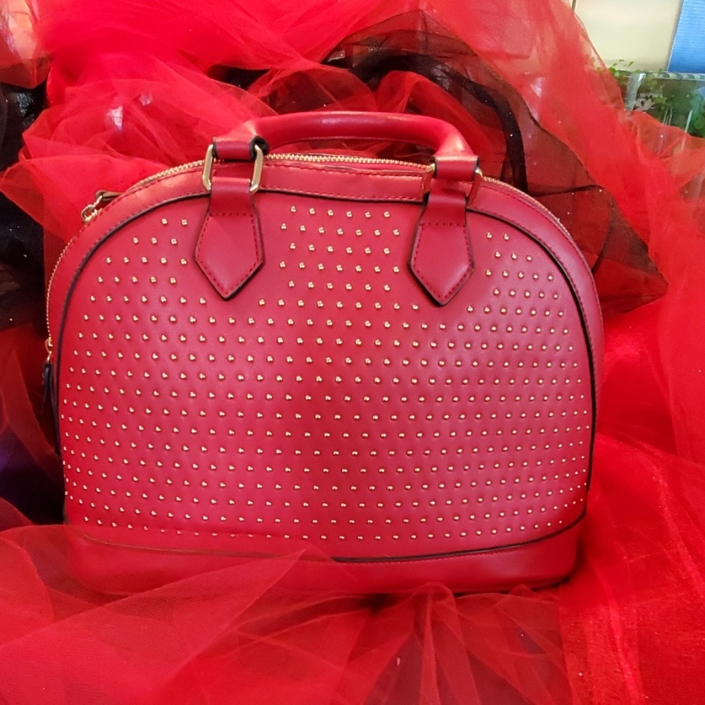 Beautiful red and gold studded satchel